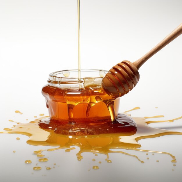 Premium AI Image A honey dip being poured into a jar of honey