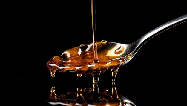 Photo honey dripping from a metal spoon ai generated