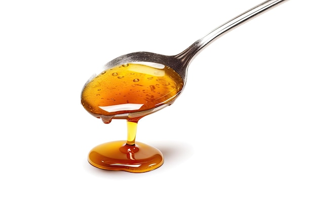 Honey Dripping From A Spoon On White Background
