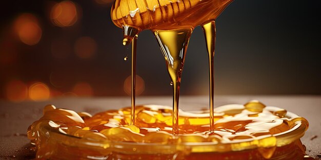 honey dripping from wooden spoon