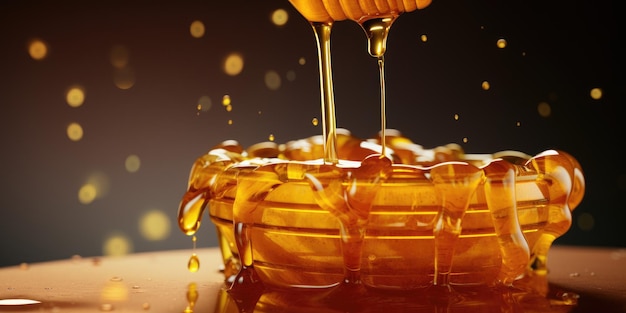 honey dripping from wooden spoon