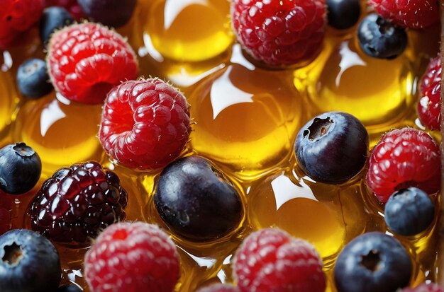 Honey on Fresh Berries Colorful Delight