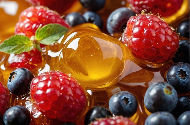 Honey on Fresh Berries Colorful Delight