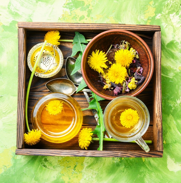 Honey from dandelion and tea