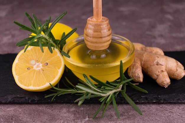 Honey ginger lemon and rosemary Closeup