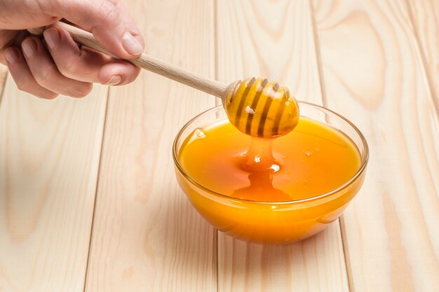 Honey in glass bowl