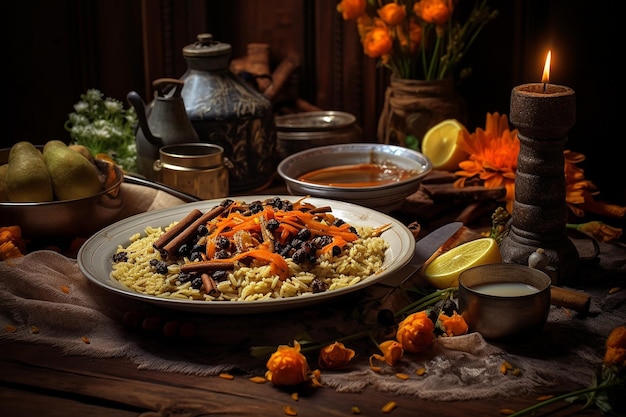 Photo honey glazed carrot biryani