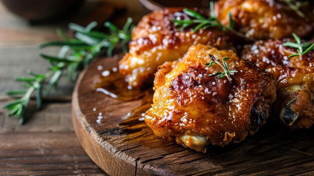 Honey Glazed Fried Chicken Thigh against a rustic dinner table