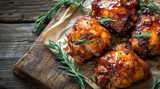 Honey Glazed Fried Chicken Thigh against a rustic dinner table