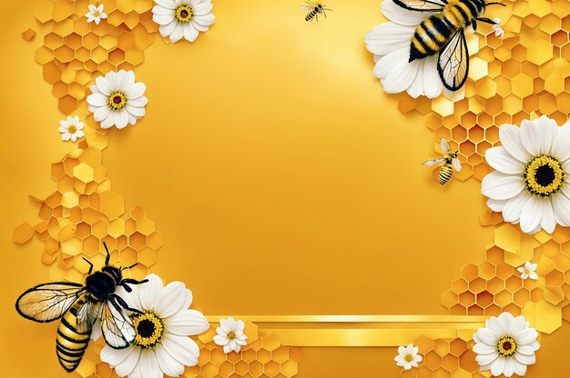 Honey honeybee honeycomb copy space yellow