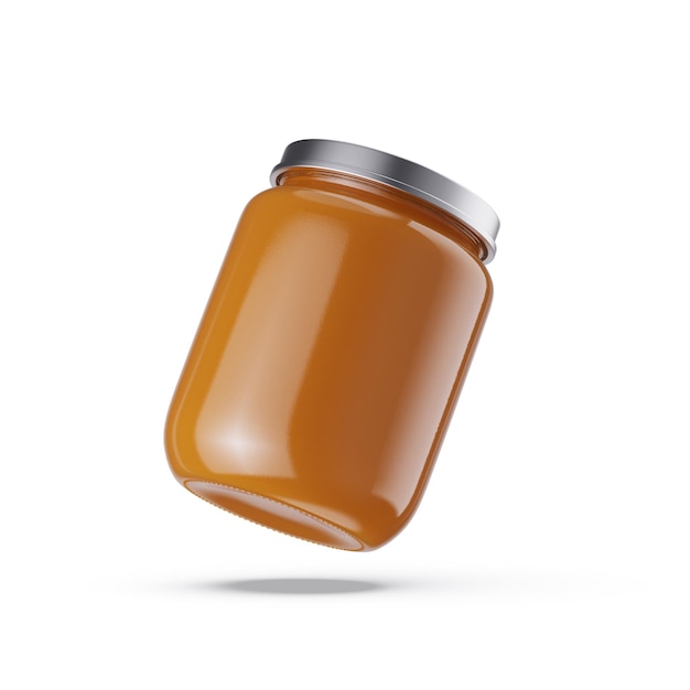 A honey jar is flying in the air.