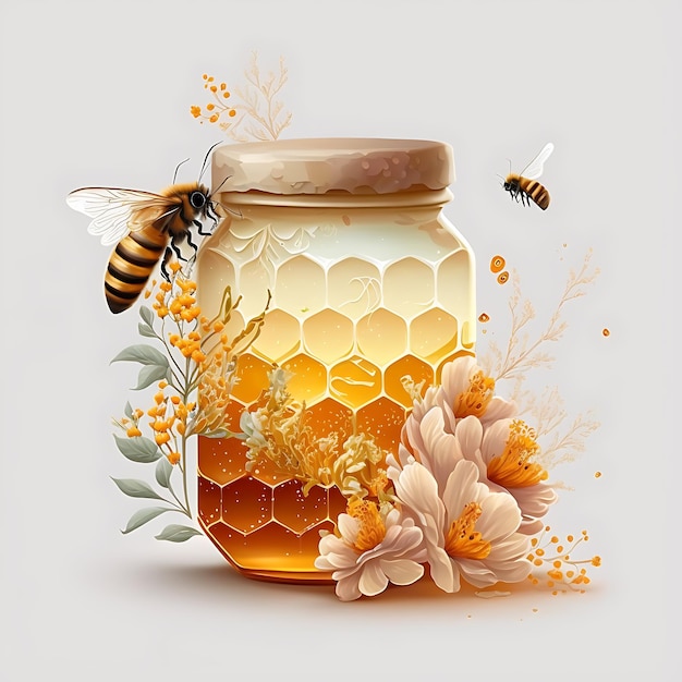 Honey jar Mag bee floral clipart