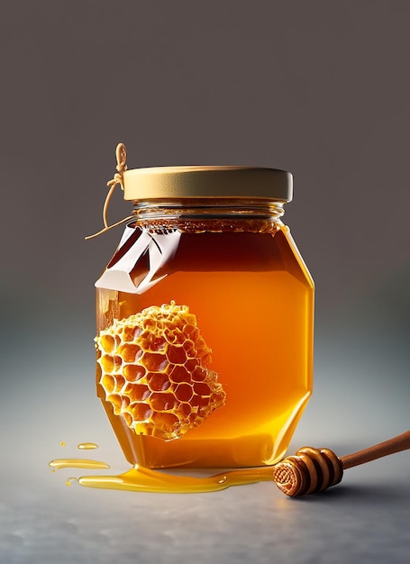 Honey Jar With Honey comb Blank Background