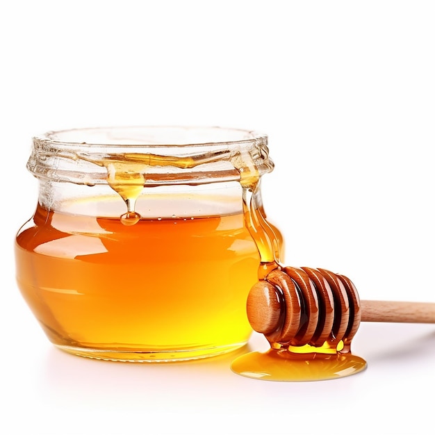 Honey in Jar with Honeycomb