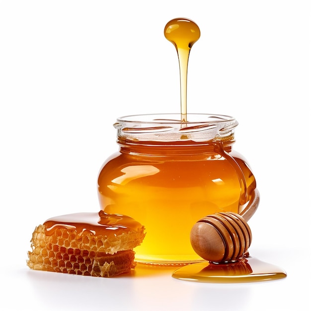 Honey in Jar with Honeycomb