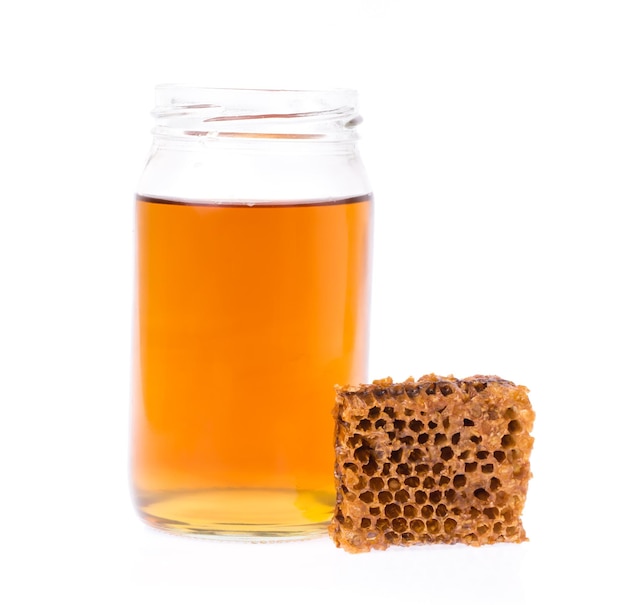 honey jar with Honeycombs isolated on white background