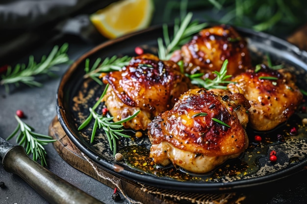 Honey mustard glazed chicken thighs Tasty food in asian style Generative AI