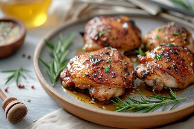 Honey mustard glazed chicken thighs Tasty food in asian style Generative AI