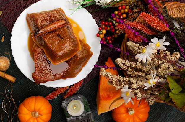 Honey pumpkin traditional dessert of the dia de muertos celebration