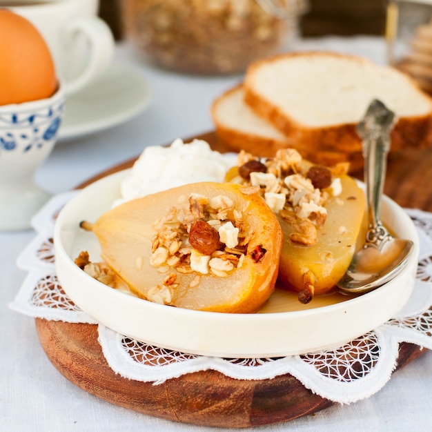 Honey Roast Pears with Granola and Yogurt