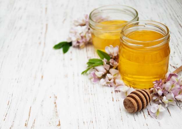 Honey with acacia blossoms