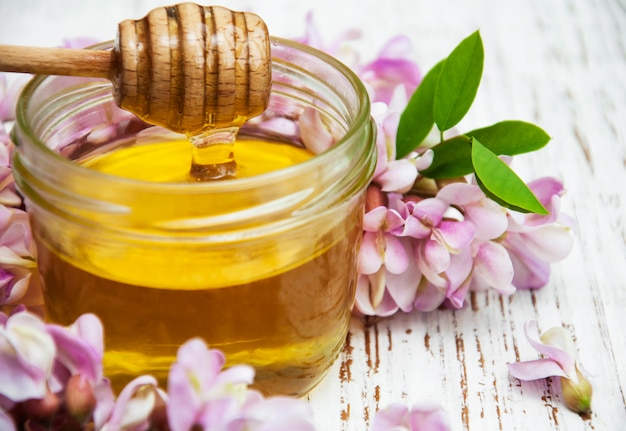 Honey with acacia blossoms