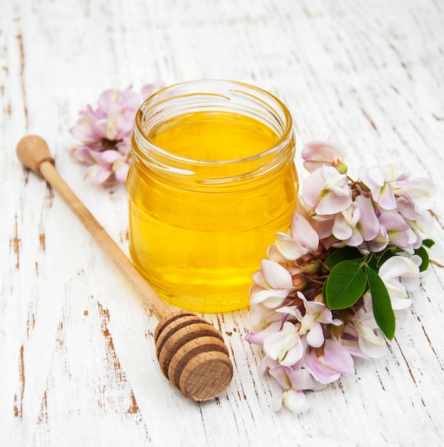 Honey with acacia blossoms