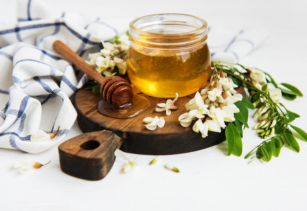 Honey with acacia blossoms