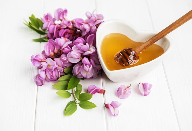 Honey with acacia blossoms