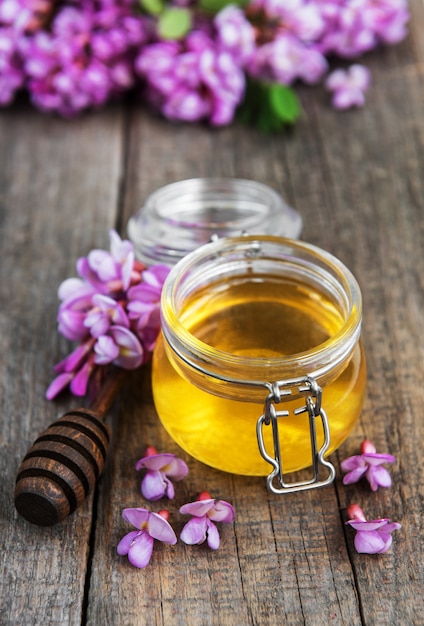 Honey with acacia blossoms