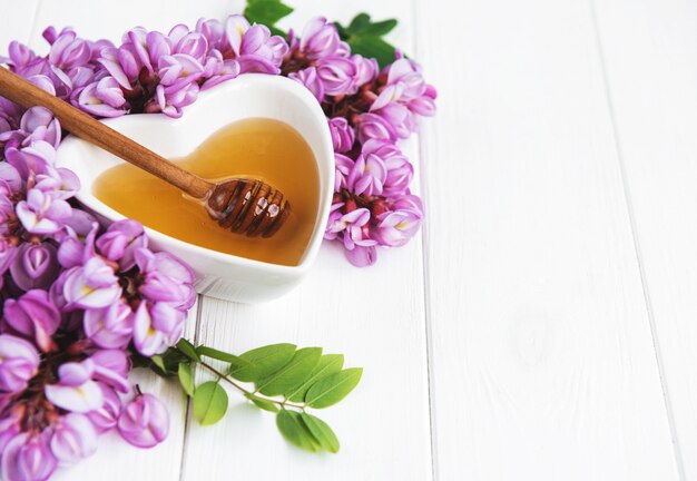 Honey with acacia blossoms