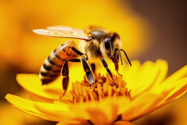 Honeybee collecting nectar on flower generative ai