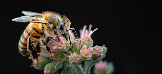 Honeybee on colorful wildflowers with detailed texture