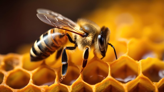 写真 甘い蜂の巣に受粉するミツバチ