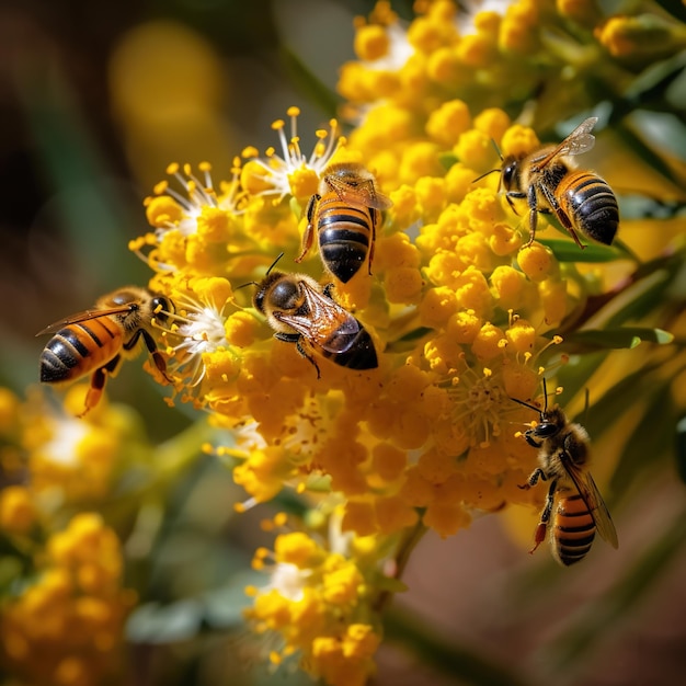 honeybees clustered in flowers