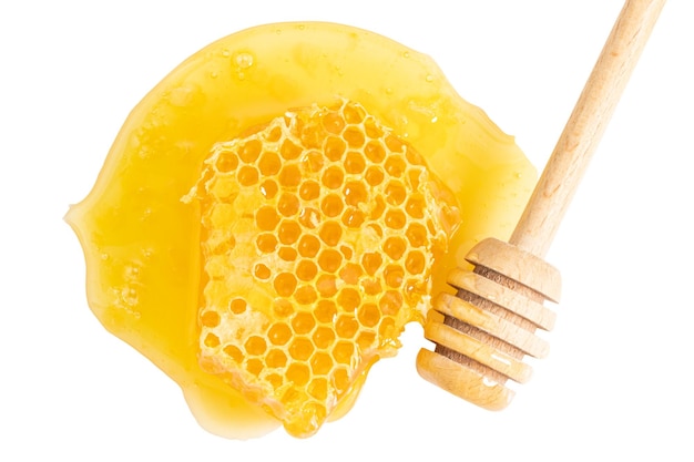 사진 벌집 조각 꿀 슬라이스 흰색 배경에 고립