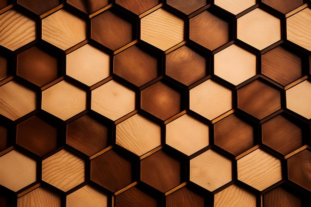 ハニカム テクスチャ木材木製ブロック スタック シームレスな背景幾何学的な木製六角パターン バック