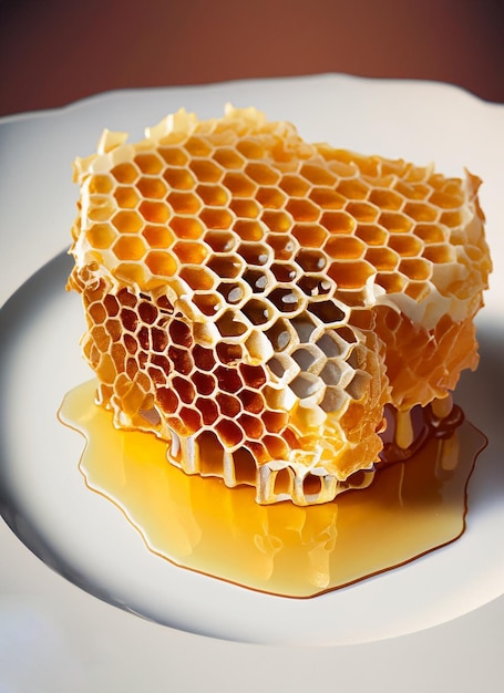 Honeycomb In a white plate High Quality Image Generative Ai