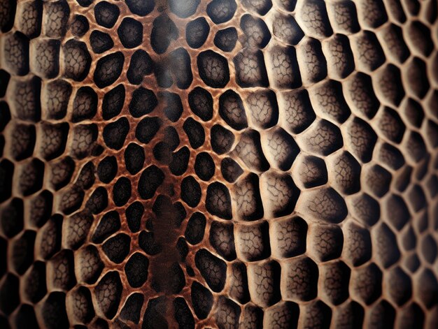 Foto un nido d'ape con una superficie maculata di nero e marrone.