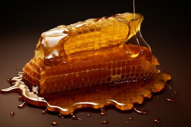 A honeycomb with honey dripping down it