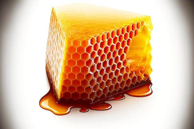 Honeycomb with honey on white background