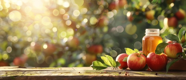  으로 인 사과 는 시골 의 나무 테이블 에 달 한 감각 을 준다
