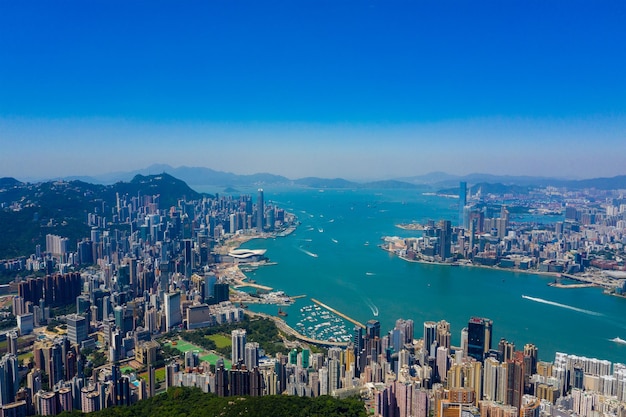 Hong Kong, 06 September 2019: Top view of Hong Kong landmark