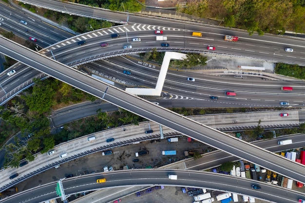 Hong kong, 12 february 2019: top down view of hong kong\
traffic