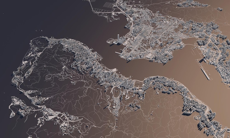 Photo hong kong city map 3d rendering aerial satellite view
