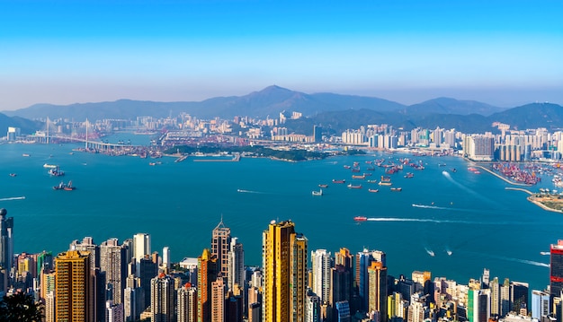 홍콩 도시 스카이 라인 및 건축 조경
