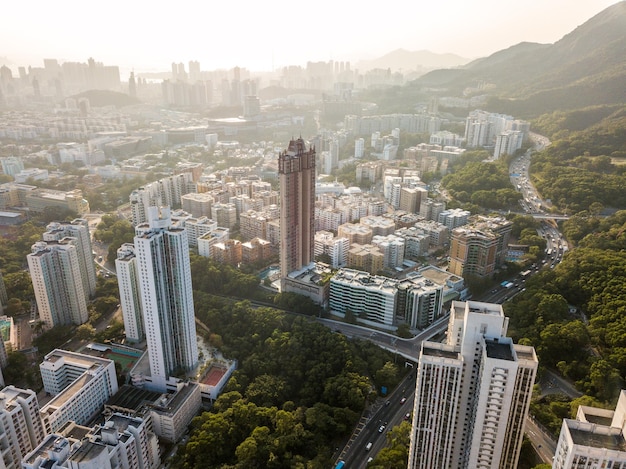 日没の香港の街