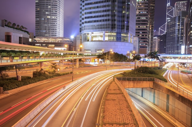 Hong Kong city and traffic of street at night