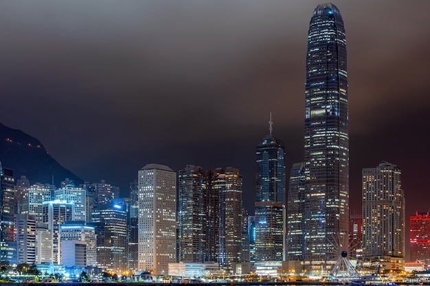 Hong Kong Cityscape skyscraper at night time, business financial district, tourist and travel destination