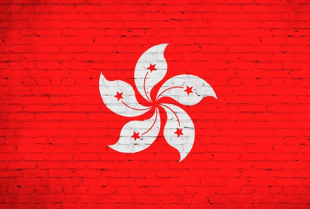 사진 벽돌 벽에 그려진 홍콩 국기 국기 배경 사진